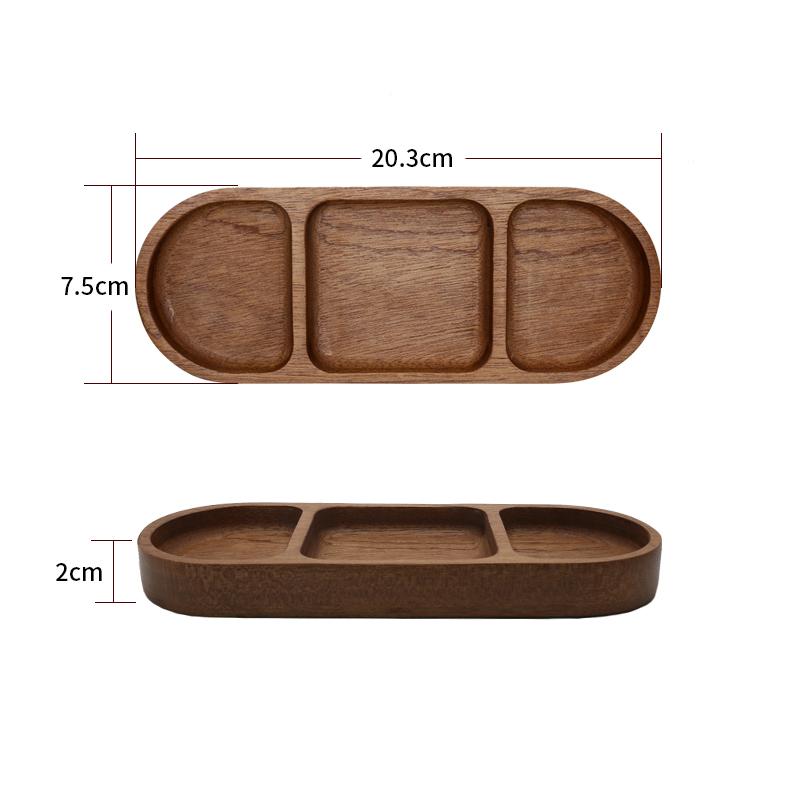 Vintage Wooden Seasoning Dipping Dish, 3-Grid Saucer Appetizer Plate, Dry Fruits Snack ServingTray for Restaurant / Kitchen