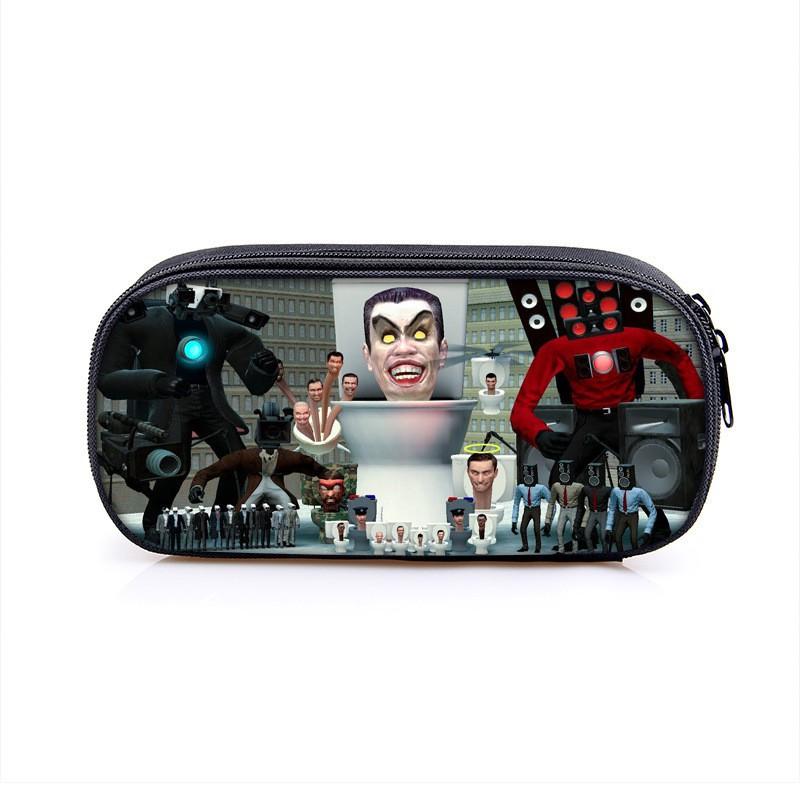 Skibidi Toilet Cartoon Pen Case With Printed Characters Students School Supplies Multi Compartment Pencil Bag