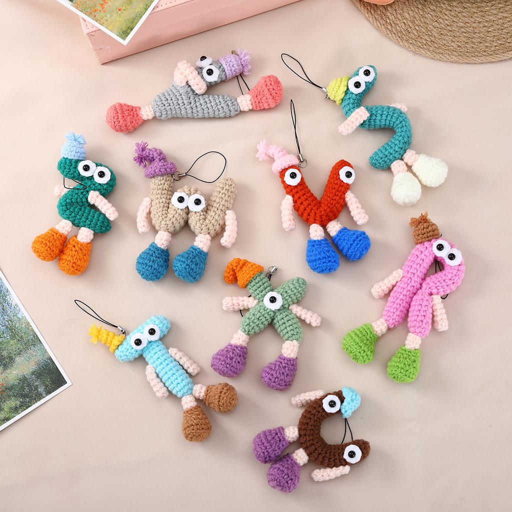 Handmade Crochet Alphabet Keychain, Letter R-Z Knitted Doll Bag Charm,Cute 3D Knitted Letter Pendant, R-Z Alphabet Crochet Keychain