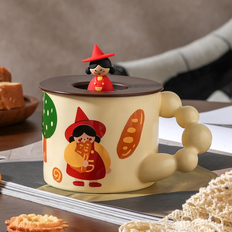 Vintage Magic Girl Boy Couple With Lid Mug Water Cup Office High Value Ceramic Breakfast Cup Drinking Cup