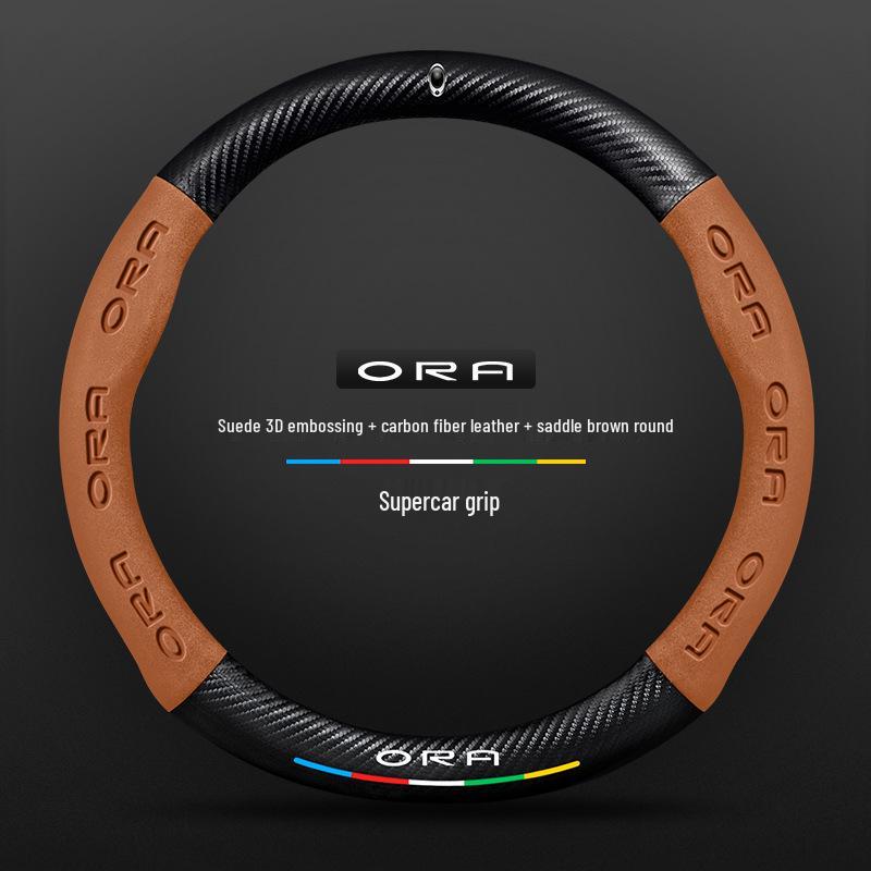 Genuine Leather Suede Steering Wheel Cover for ORA Good Cat GT, Black Cat, White Cat, Ballet Cat, iQ