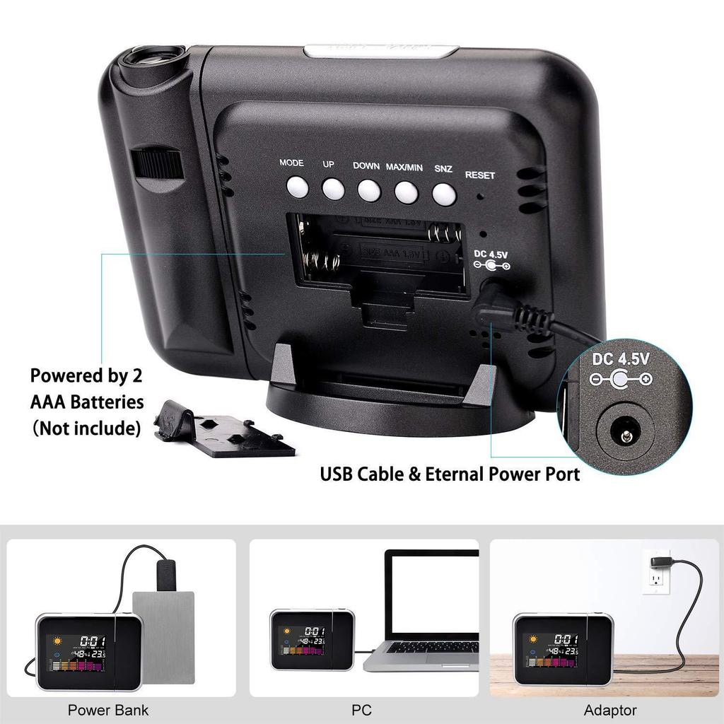 8190 LED Color Screen Projection Alarm Clock with Weather Station for Kids