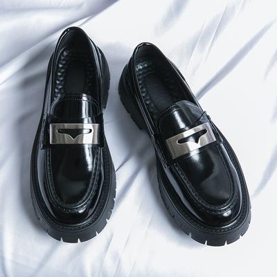 Men's Shoes Spring Platform Business Loafers Fashion Glossy Leather Shoes Men's British Open Smile Foot Casual Shoes