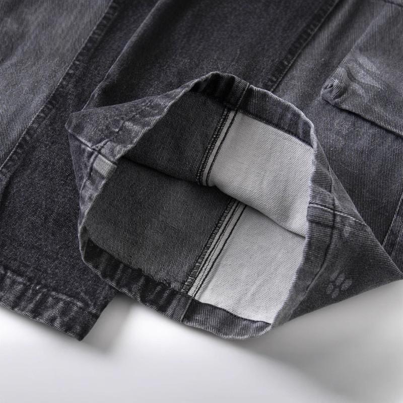 Unisex Streetwear Wide Leg Jeans Vintage Black Grey Patchwork Denim Pants Relaxed Fit Fall