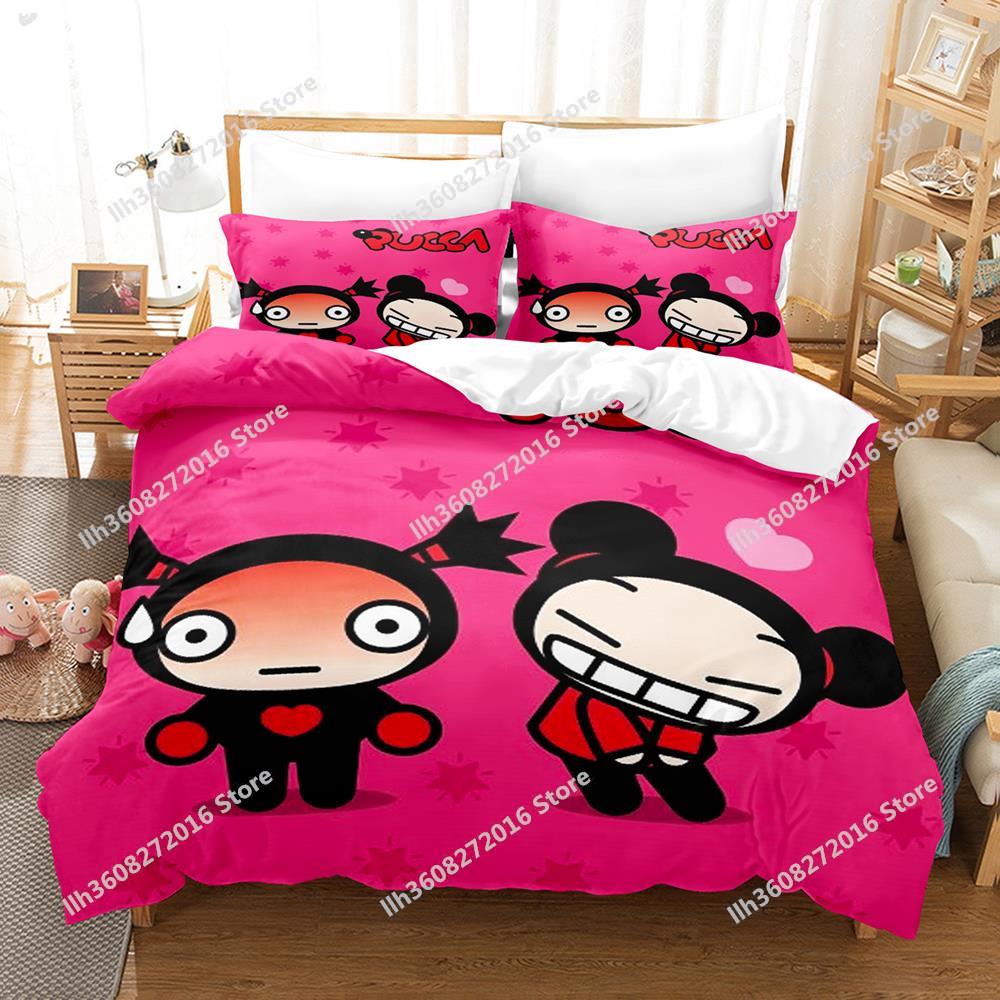 Kawaii Pucca Bedding Set Single Twin Full Queen King Size Bed Set Adult Kid Bedroom Duvetcover Sets 3D Print Anime Bed Sheet Set