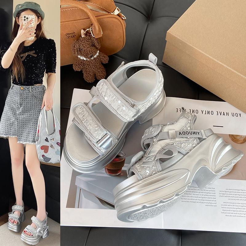 

Fashion Women s Roman Sandals with Astronomical Optical Shoes, Casual and Comfortable Thick Sole Height Increase, Summer, 2025 35 серебряный