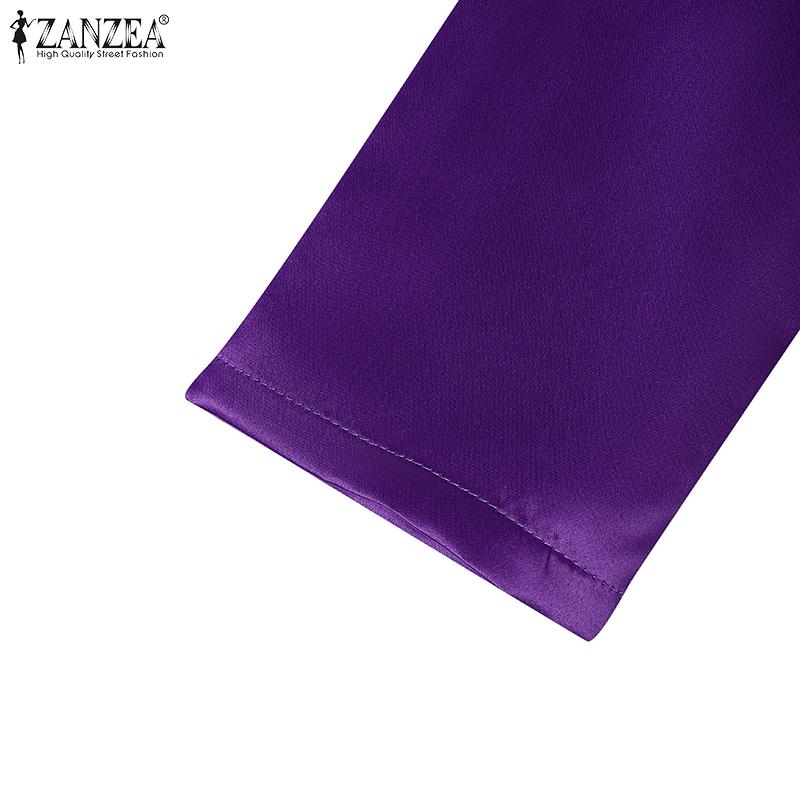 ZANZEA Women Casual Stand Collar 3/4 Sleeve Loose Long Dress