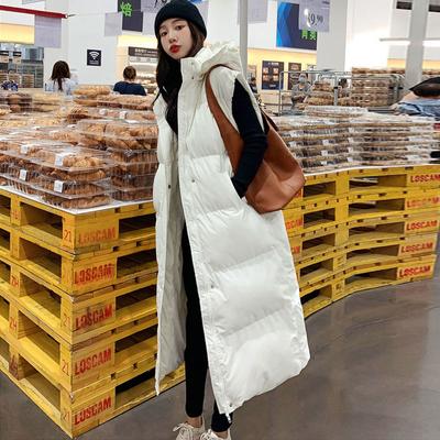 Women's Thick Cotton-Padded Vest, Long Overcoat with Hood, Autumn and Winter Wear