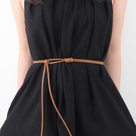 Imitation Leather Women Belt Versatile Solid Color Knotted Design Adjustable Waist Belt Shirt Dress Tops Accessories