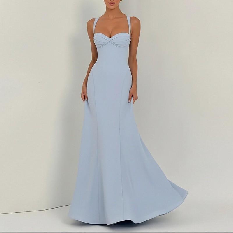 Elegant Solid Color Sleeveless Evening Dress Women 2026 High-Waist Fitted Long Gown Formal Party Occasion
