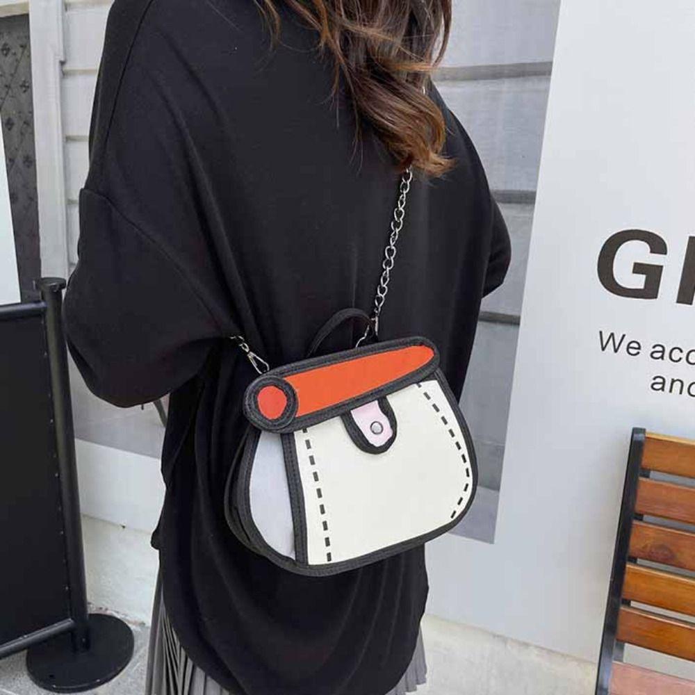 2D Anime Comic Crossbody Bag Canvas Line Painting Messenger Bag Chain Shoulder Bag Travel