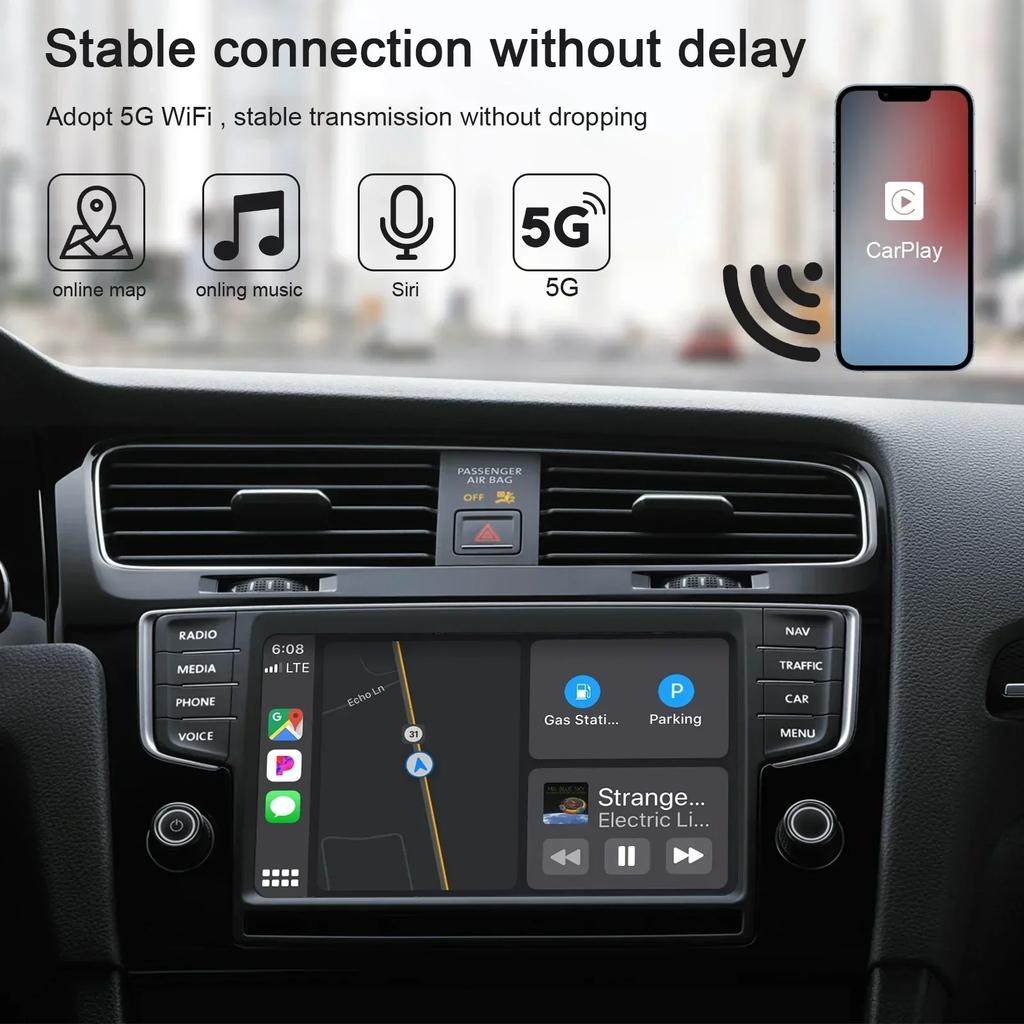 Bezdrátový adaptér CarPlay pro iPhone Bezdrátový adaptér do auta do auta, Apple Wireless Carplay Dongle, Online aktualizace Plug Play 5GHz WiFi