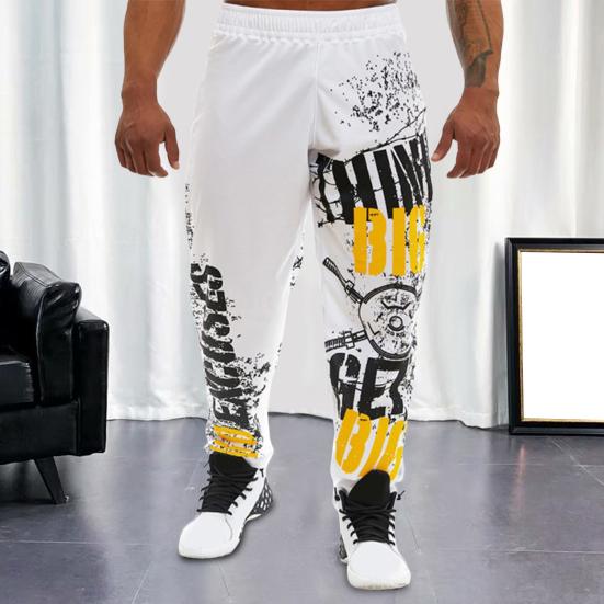 Pantaloni da uomo larghi dritti a vita media con cavallo profondo, stampa digitale, per jogging, morbidi, con elastico in vita, pantaloni da uomo per palestra