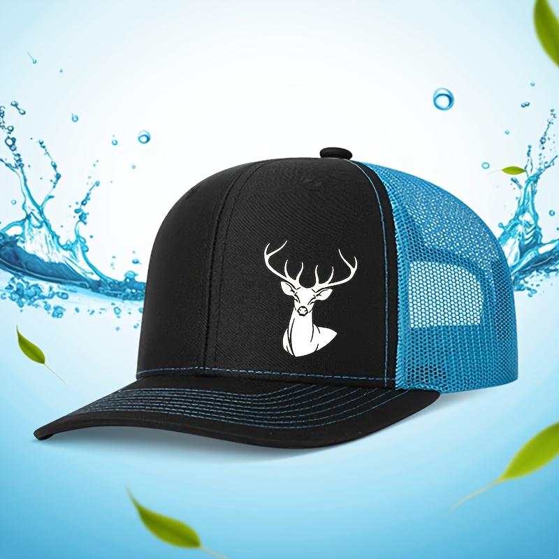 White Deer Head Printed Baseball Cap for Men and Women Breathable Mesh Truck Hat Adjustable Outdoor Sun Protection Bib Caps