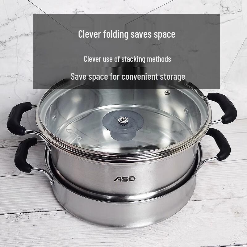 ASD 304 Stainless Steel Double Steamer Pot, 28cm