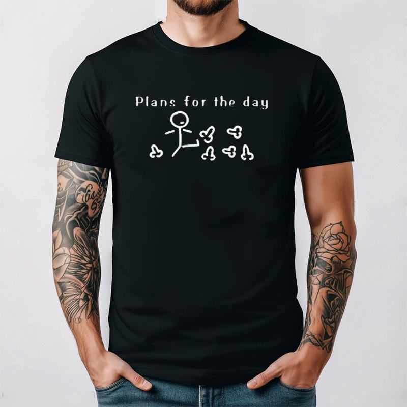 Funny Stick Figure T-Shirt Sarcastic Humor Adult Graphic Tee Gag Gift Offensive Design Plans for The Day Breathable Printed Tops S разноцветный