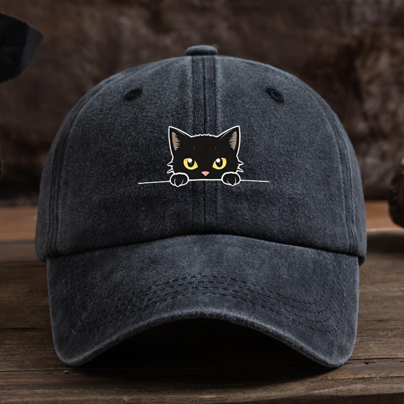 A Fun Black Cat with Horizontal Stripes Print Baseball Cap Unisex Outdoor Fashionable and Versatile Snapback Hat Trendy
