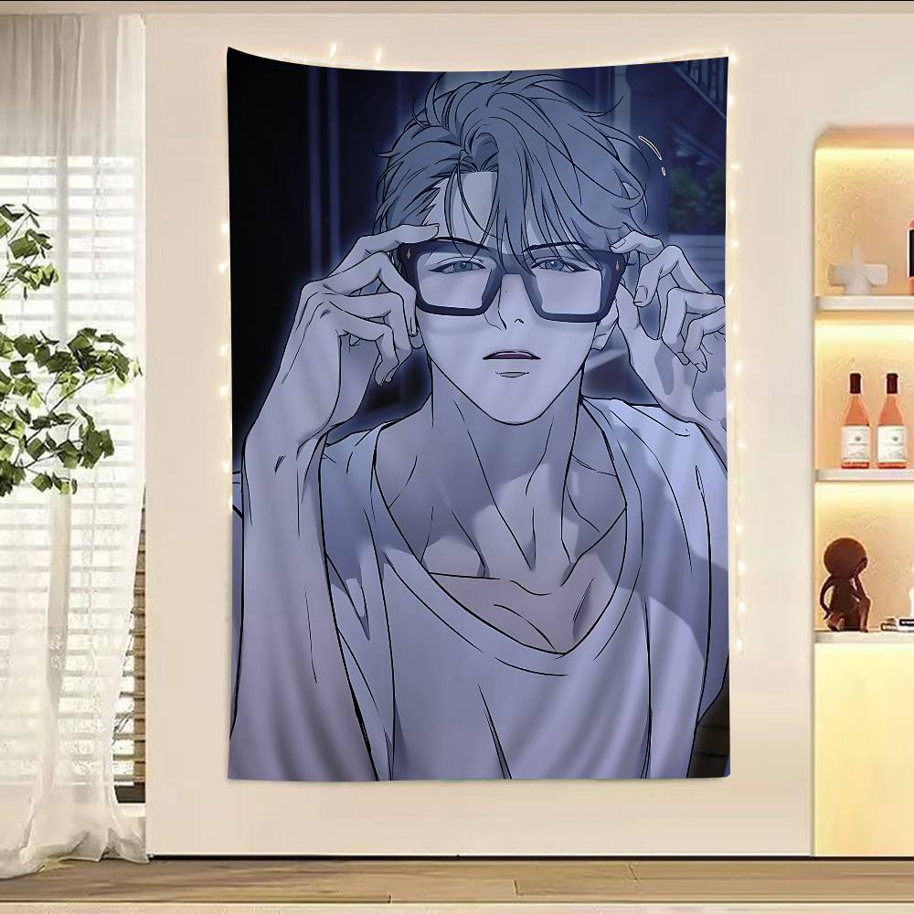 Nerd Project Manhwa Wall Tapestry Blond Glasses Character Magazine Cover Art Wall Hanging for BL Manhwa Fans Bedroom Decor