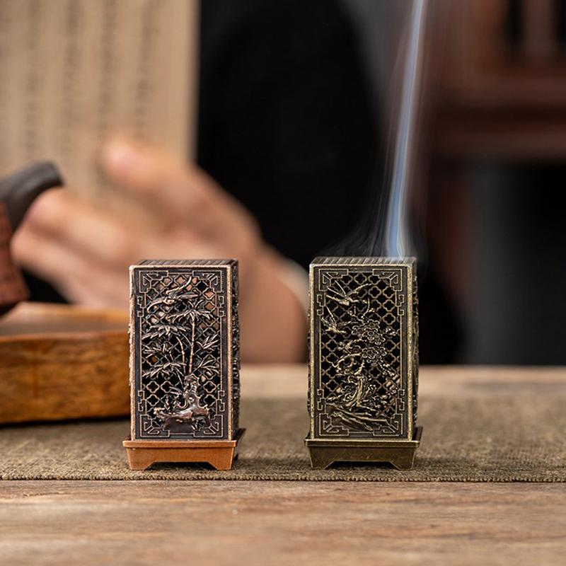 Square Vertical Incense Burner Small Xiangyun Alloy Incense Holder Indoor Aromatherapy Home Ornament Chinese Plum Inense Burners
