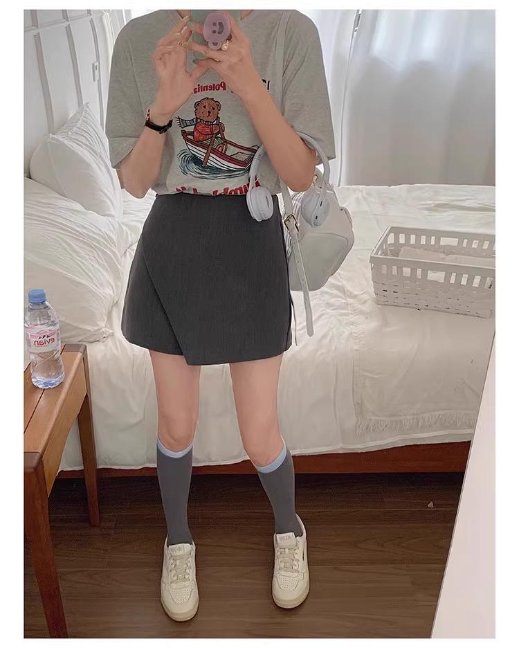 Retro High-Waist Anti-Exposure Bodycon Skirt & Wide-Leg Shorts - Women's Korean Summer Fashion