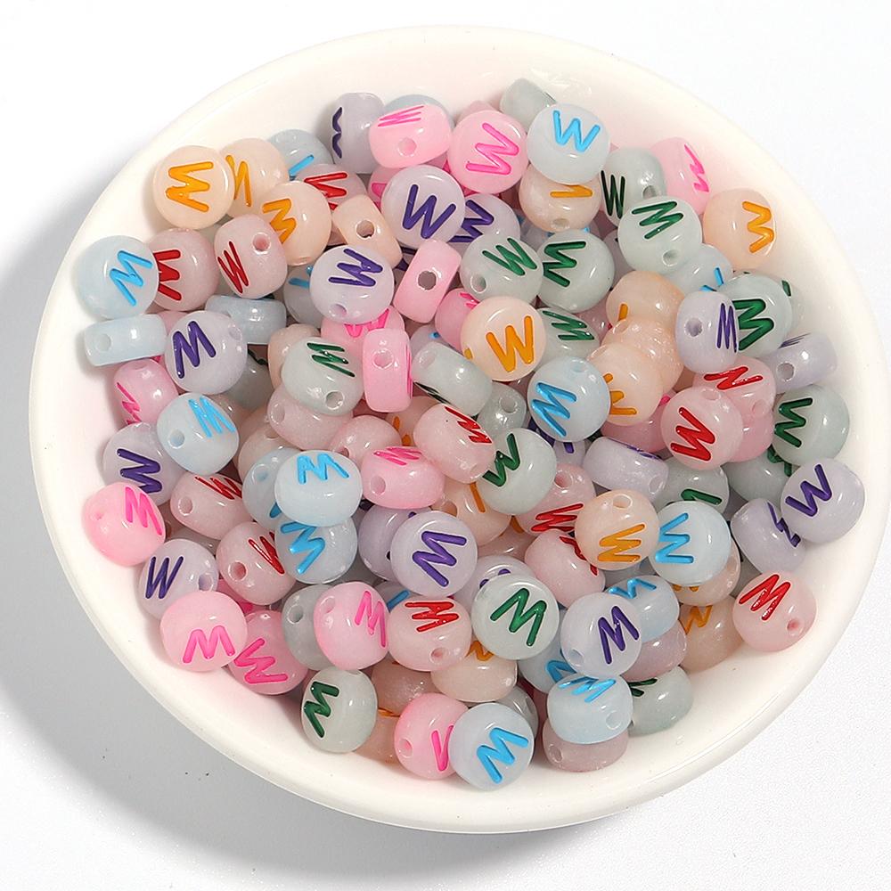 100Pcs/Lot 7mm Acrylic Luminous Beads Translucent Colorful Letter A-Z Flat Round Beads Diy Fashion Bracelet Necklace  Jewelry