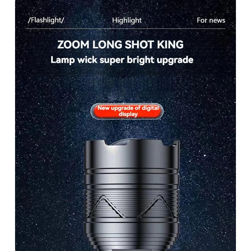 Powerful LED Flashlight Ultra Strong Light Torch USB Rechargeable Outdoor Camping Lamp Long-range Zoom Lantern Power Display