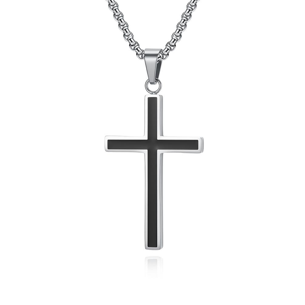 Simple Epoxy Titanium Steel Cross Necklace Cold Neutral Wind Street Trend Stainless Steel Pendant 60CM