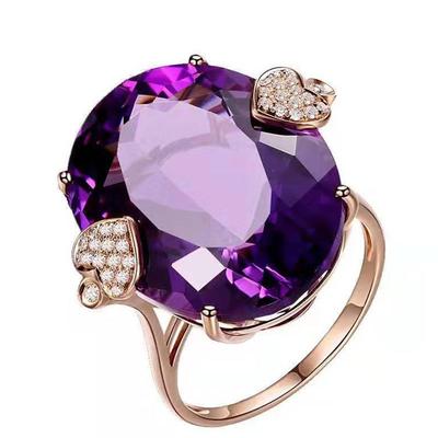 Chenrui Rose Gold Amethyst Oval Zircon Engagement Ring for Women