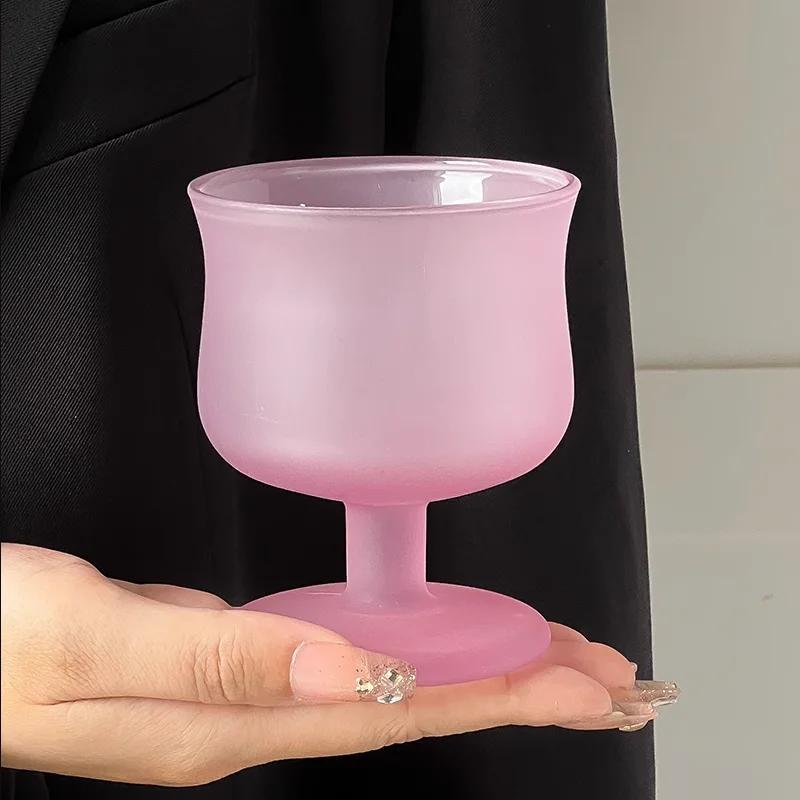 Frosted Gradient Glass Cup Red Wine Cup Goblet Juice Cups Champagne Glass Cocktail Dessert Bowl Water Cups Drinking Glasses