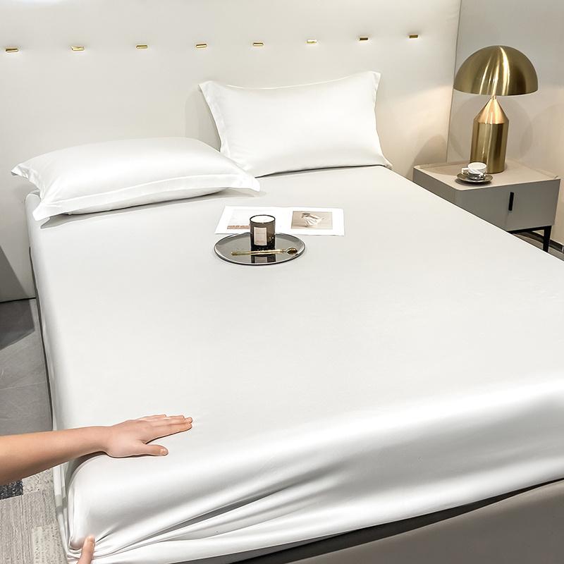 Weißes Unifarbenes Spannbettlaken-Set Tencel Spannbettlaken mit Kissenbezügen Weich Glatt Premium Hotelqualität Queen Size Bettwäscheset