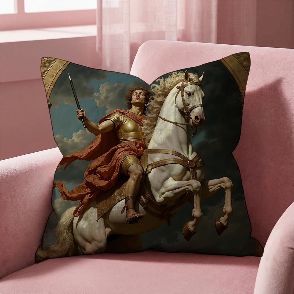 Rider Horse Painting Cushion Cover Multi-Scene Pillow Cover for Home & Car - Reversible, Soft & Durable for Daily Use