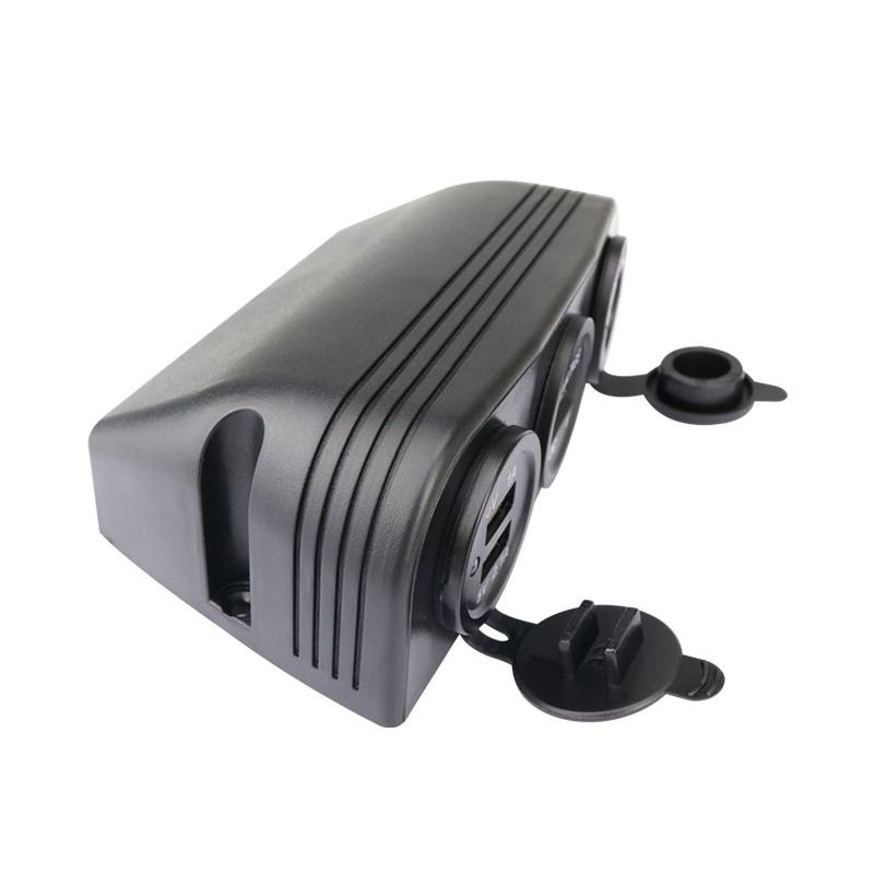 3.1A Dual USB Car Charger 12V/24V Cigarette Lighter Socket Outlet Voltmeter with 3 Holes Tent Base for Car Motorcycle Boat ATV