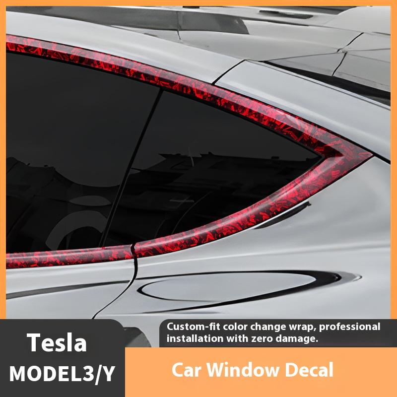 For Tesla Model 3/Y Window Trim Chrome Delete Vinyl Wrap Kit Gloss Black Pink Carbon Fiber Style Auto Accessory for Enhanced