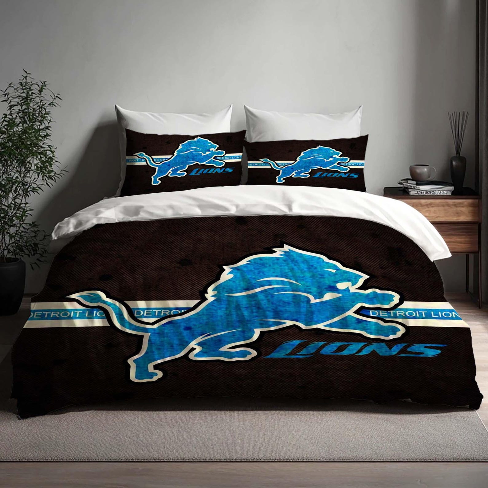 

Handmade Detroit Lions Duvet Cover Three Bedding Set Custom Name Birthday Bedding Quilt Cover Christmas Halloween Gift Back to School. 135x200cm
