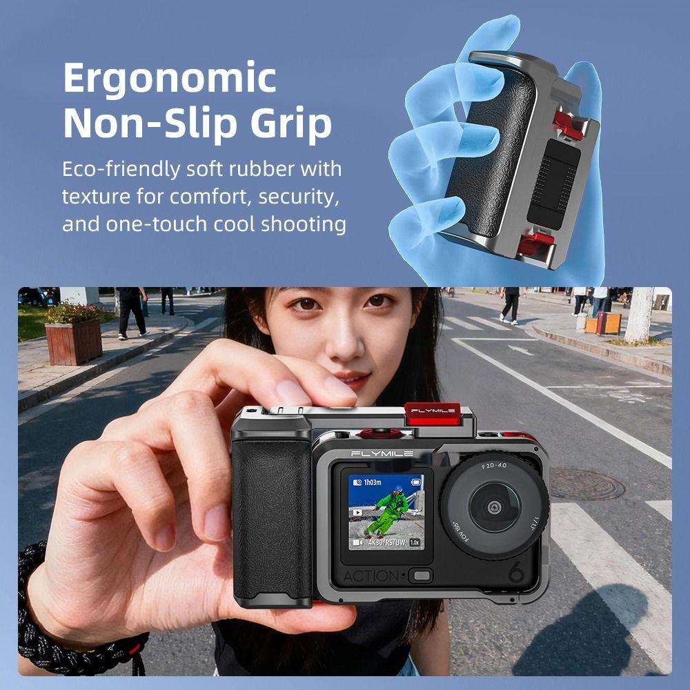 Schnellwechsel Xplorer Griff-Kit Metallkäfig Auslöseknopf Aluminiumlegierung Street Grip Griff mit Cold Shoe für DJI Osmo Action 6
