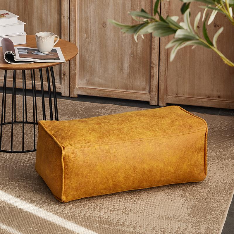 Square Ottoman Footstool Cover Faux Suede Leather Lazy Sofa Pouf Envelope Long Bench Floor Seat Stool Cover(No fill)