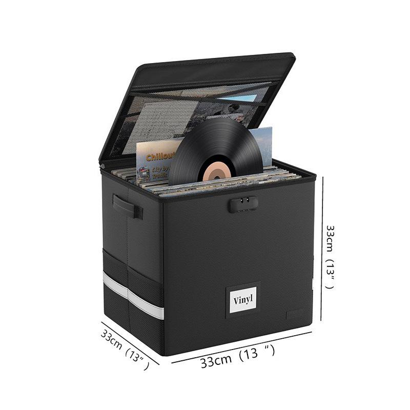 

Fireproof Record Storage Boxes Foldable CD Storage Bins Waterproof Vinyl Record Organize Box with Lock Room Organize Accessories