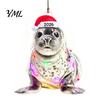 Decorative Animal Figurines for Home Christmas Hanging Ornaments with Lanyard, Cute Double Sided Pendant 2026 Themed Holiday Decorations Santa Hat, 2D