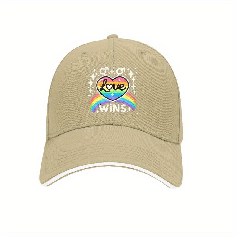 Rainbow Love Heart Pride Baseball Cap Polyester Casual Adjustable Low Profile Cap for Unisex
