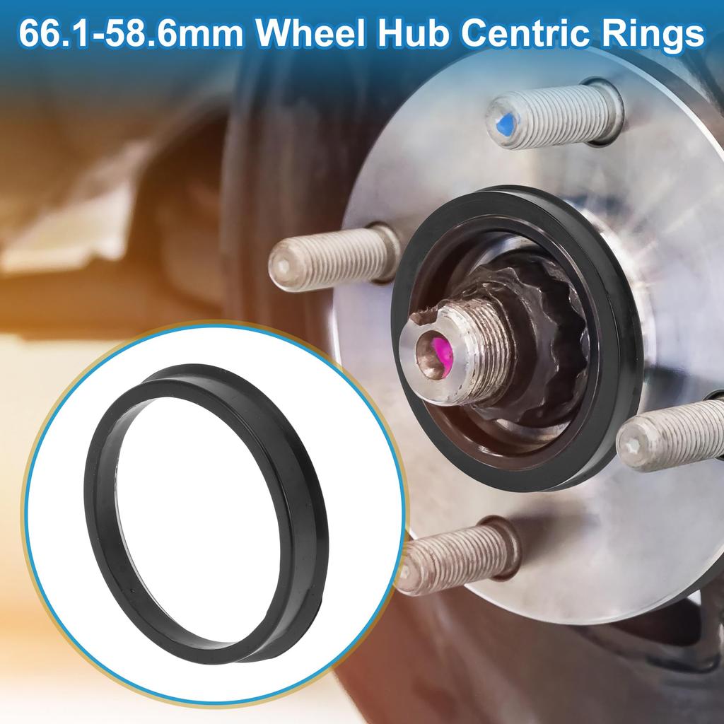 A ABSOPRO 66.1mm To 58.6mm Wheel Hub Centric Ring Black Polycarbonate Wheel Center Shaft Shock Absorption Hub Ring 4pcs