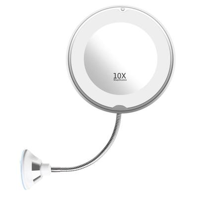 LED Makeup Mirror with Suction Cup, 360-Degree Swivel Flexible Gooseneck 10X Magnifying Foldable Precision Sharpness Mirror