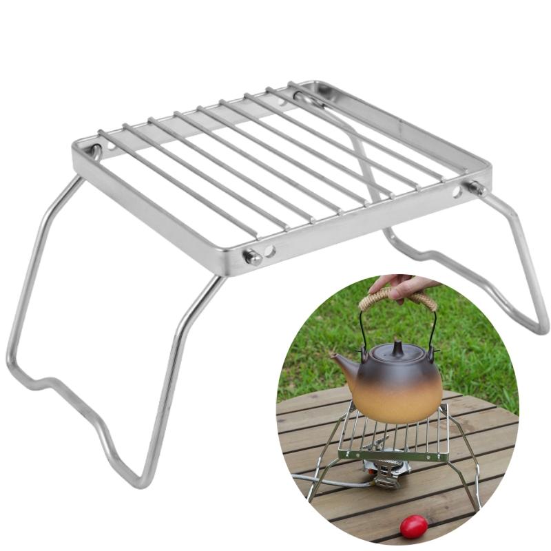 Outdoor Stainless Steel Camping Stove Holder Portable Folding Mini Barbecue Rack Pot Holder Baking Stand Tray Camping Cookware