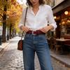 Cintura Minimalista in Pelle da Donna con Fibbia ad Ardiglione per Uso Casual e da Ufficio
