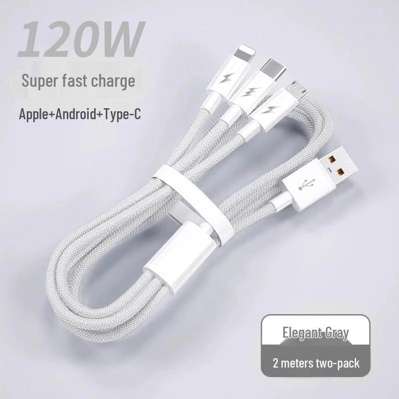 Multi-Head 3-in-1 Fast Charging Cable: 120W for Home, 66W for Car, Compatible with Apple Devices.