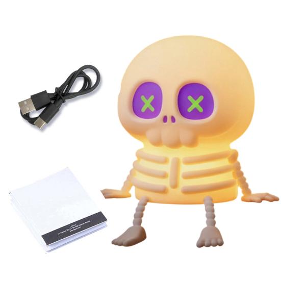 Skull Silicone Night Light with USB Charging Cute Spooky Bedside Lamp for Kids 2-Level Dimmable Soft Squeezable Fun Sensory Toy Lamp for Boys Girls