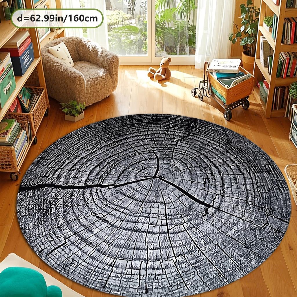 Tappeto Rotondo con Texture Legno Creativa Morbido Antiscivolo Tappetino Area Tronco d'Albero Tappeto Stile Natura Estetico per Ingresso Ufficio Domestico Lavabile