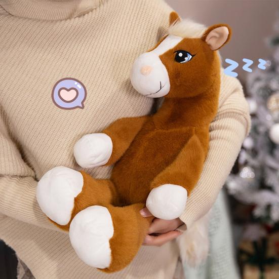 Cartoon Horse Plush Doll Sitting Pose Big Eye Horse Plush Toy Realistic Fluffy Stuffed Animal Year of The Horse Mascot And Gift