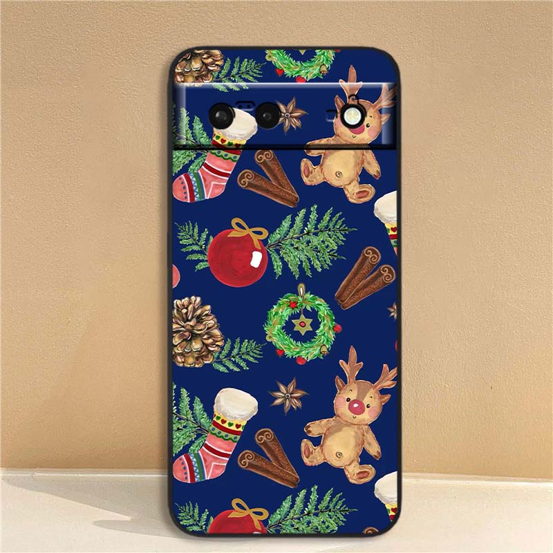Christmas cartoon pattern Phone Case For Google Pixel 10 9a 9 8A 8 7 7A 6 6A Pro XL 2024 5G Black Soft TPU Silicone