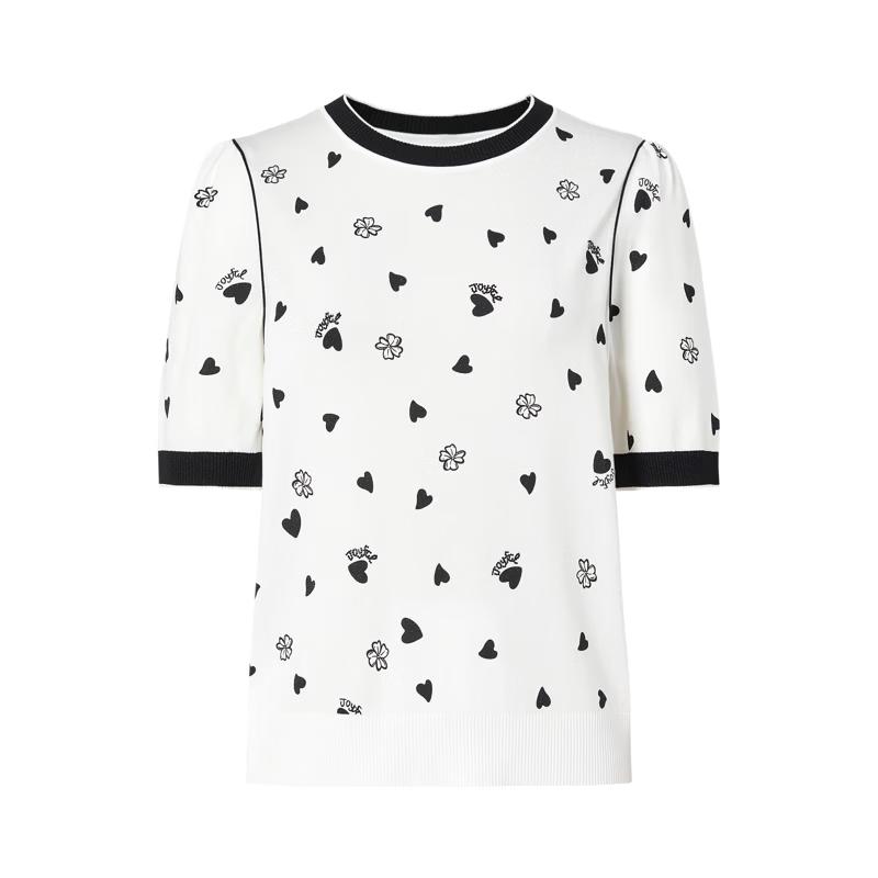 JUZUI Women's Polka Dot Rhinestone Short-Sleeve Knit Top
