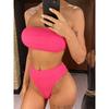 S - XL Bandeau Wrinkled Female Swimsuit High Waist Bikini Women Swimwear Two-pieces Bikini Set Bather Bathing Suit Swim
